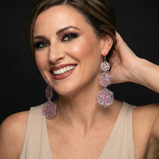 Acrylic Hexagon Shimmer Drop Earrings