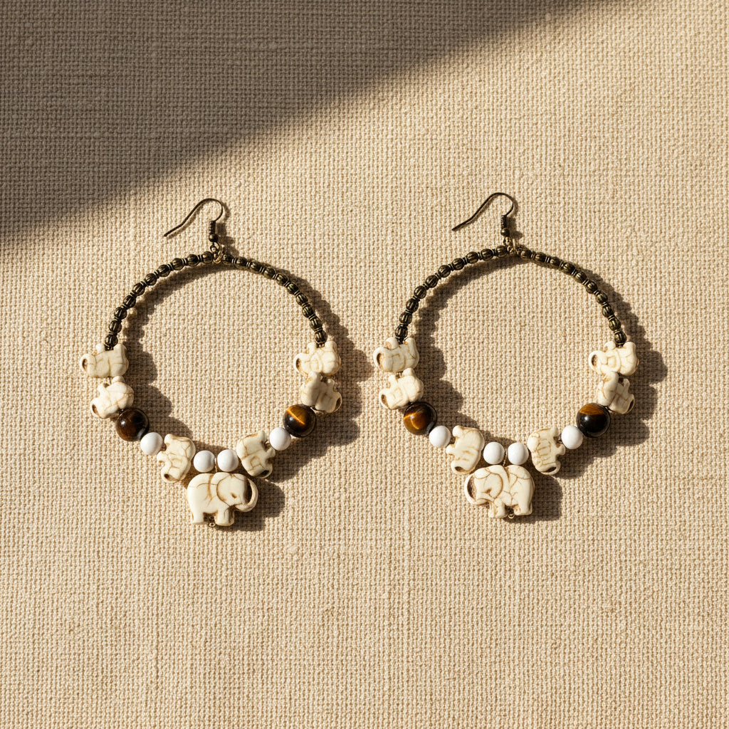 White Natural Turquoise Elephant Earrings
