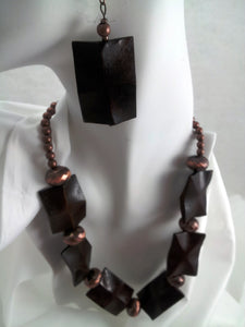Carved Wood and Copper Necklace Set