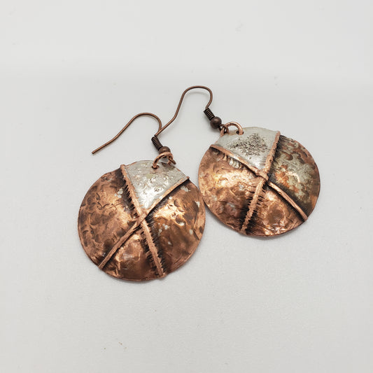 Copper and Sterling Silver Dusted Disc Earrings