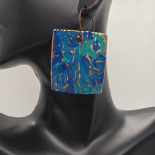 Load image into Gallery viewer, Copper Textured Turquoise Enameled Earrings