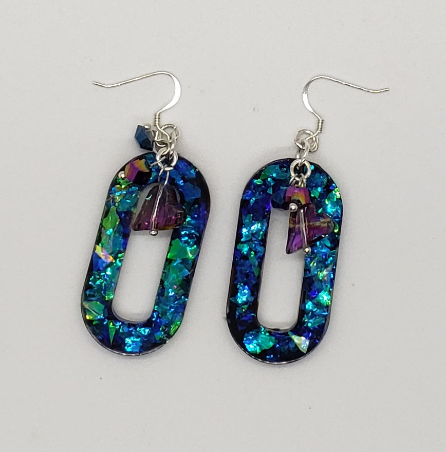 Acrylic Blue-Green Shimmer Earrings