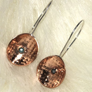 Copper Texture Dangle Earrings with Swarovski Crystal