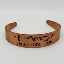 Load image into Gallery viewer, Copper Etched Faith, Hope, Love Pulse Line Bracelet