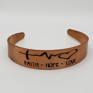 Copper Etched Faith, Hope, Love Pulse Line Bracelet