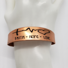 Load image into Gallery viewer, Faith, Hope, and Love Copper Bracelet